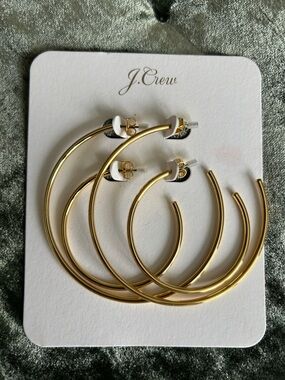 J. Crew Polished Gold Hoop Earring Set - Two Sizes